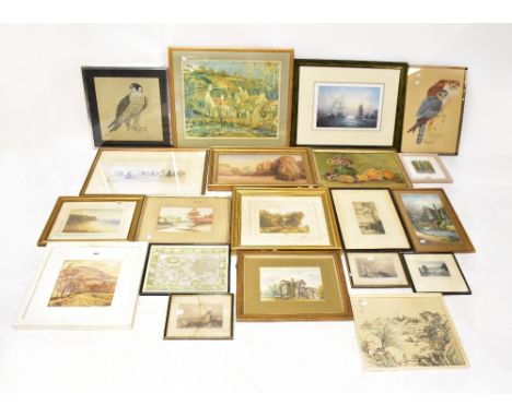 A group of twenty prints, watercolours and works of art in various other media, to include after Camille Pissarro; a print 'L