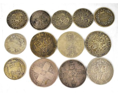 Six Queen Victoria silver florins and two shilling coins, also seven Queen Victoria silver shilling coins (13).