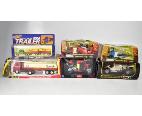 A large collection of various diecast vehicles, some of scale model, to include Burago Mini Cooper, Mercedes SSK, diecast met