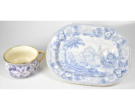 An early 19th century blue and white transfer pattern turkey/meat platter, decorated with a transfer pattern titled 'Italian 