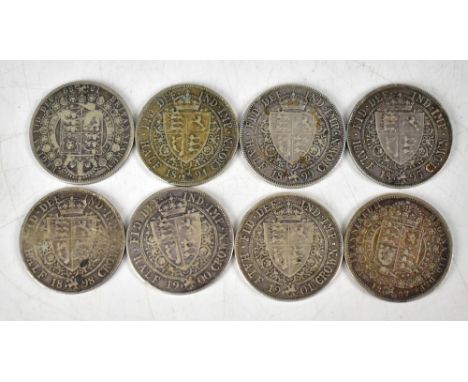 Eight Queen Victoria silver half crowns to include two Jubilee Heads and six Old Heads, years to include 1887, 1889, 1894, 18