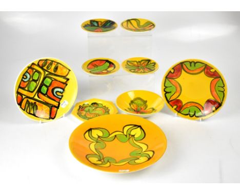 POOLE; a group of nine ceramics in the 'Delphis' design, to include a shallow bowl, diameter 27cm, two plates, diameter of ea