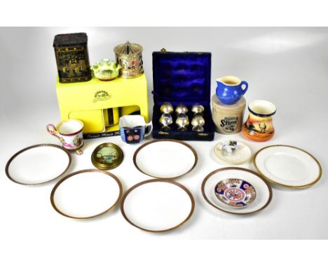 A quantity of collectors' items to include a Ringtons yellow ceramic Morris Minor, a quantity of plated ware to include a chi