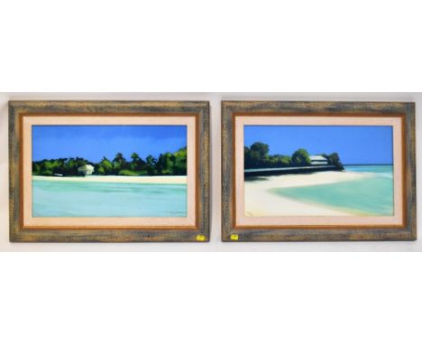 AFTER REUBEN COLLEY (British, born 1976); two limited edition Caribbean scene prints on canvas, the first titled 'Hideaway', 