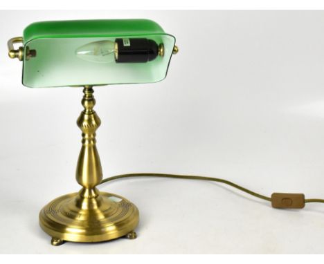 A contemporary brass bankers' table lamp with green glass shade, height 39cm. CONDITION REPORT Sold electrically untested