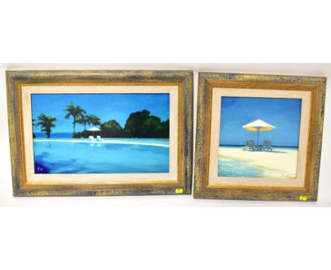 AFTER REUBEN COLLEY (British, born 1976); two limited edition Caribbean beach scene prints on canvas, the first titled 'Yello