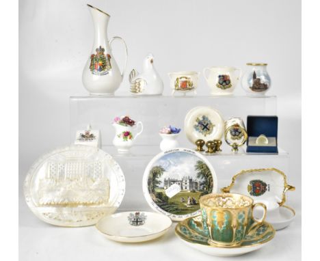 A group of mixed ceramics to include a 19th century Davenport cabinet cup and saucer, jade and ivory ground with gilt-heighte