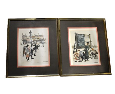 AFTER MARGARET CHAPMAN (1940-2000); two signed prints, city newspaper boys in period costume, and lady and children looking a