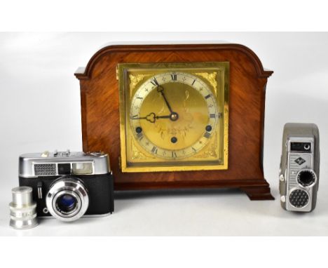 An Elliott of London wooden cased mantel clock with Westminster Whittington chime, the square dial with silvered chapter ring