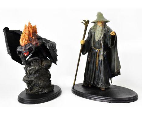 THE LORD OF THE RINGS; polystone figures of Gandalf the Grey (af) and Balrog: Flame of Udon, Sideshow Weta Collectibles, heig