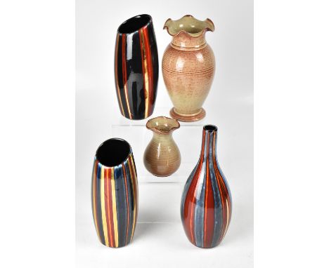 POOLE; three non-matching vases by Andrew Tanner, two cylindrical vases and a baluster vase, all initialled to the base and t