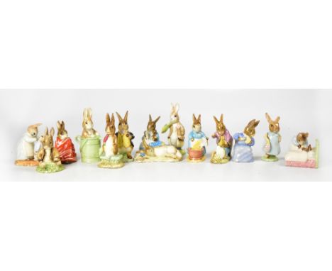 BESWICK AND ROYAL ALBERT; Beatrix Potter rabbit figures to include 'Mrs Rabbit and Bunnies', 'Peter in Bed', 'Mrs Rabbit and 