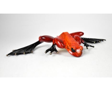 FROGMAN; a bronze sculpture titled 'Eavesdropper', no.195/5000, a cold painted bronze frog in red and blacks, signed with lim