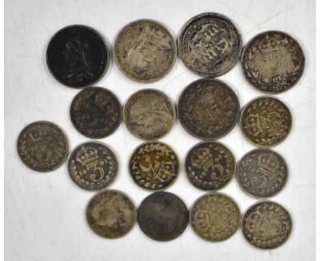 Six Queen Victoria silver sixpences and twelve silver threepence coins (18).