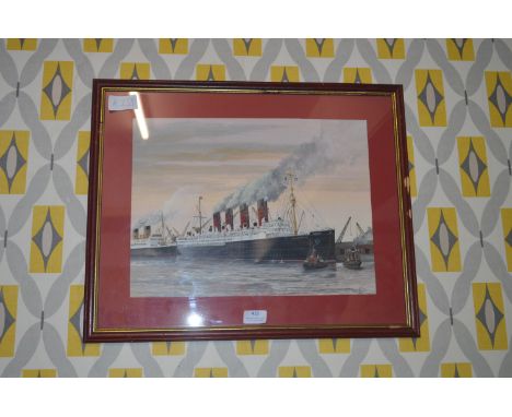 Original Watercolour Painting of The Liner Mauretania by J. Marshall 