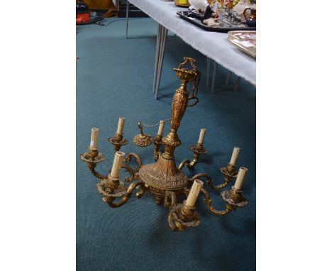 Large Gilded Brass Electrified Chandelier 