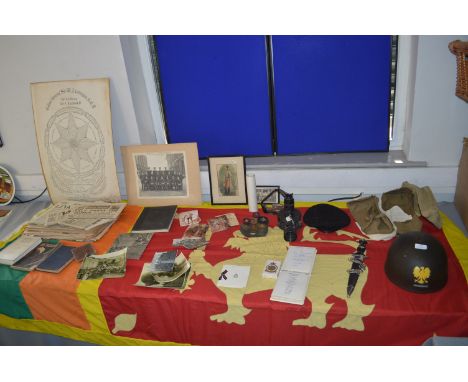 Military Ephemera and Collectibles; Flag, Helmet, Photographs, etc. 