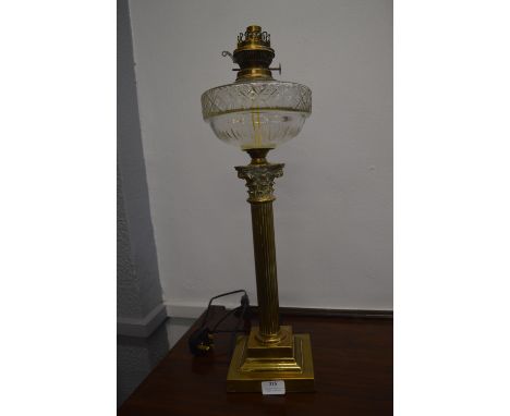 Brass Corinthian Column Oil Lamp Converted to Electricity 