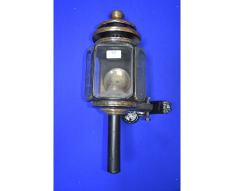 Coach Lamp by Telford &amp; Co. Birmingham with Automatic Candle and Etched Glass Panels 
