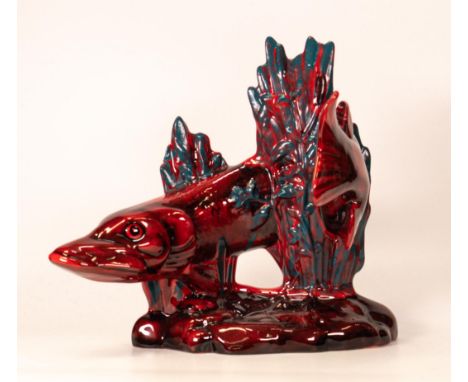 Peggy Davies Ruby Fusion Pike, overpainted by vendor, height 25cm 