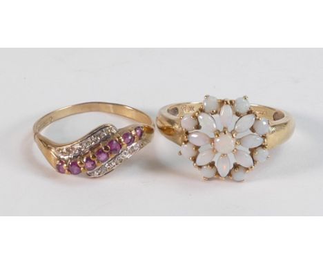 9ct gold &amp; opal cluster ring size Q, together with 9ct ruby &amp; diamond ring size Q, both hallmarked,  gross weight 4.4