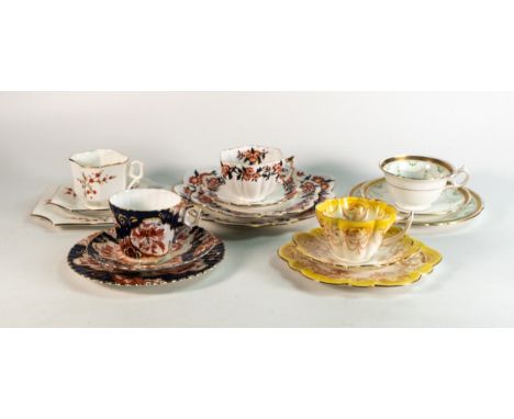 Five Wileman &amp; CO trio's together with bread &amp; butter plate. Snowdrop shape, square , Royal, Albert and Daisy 