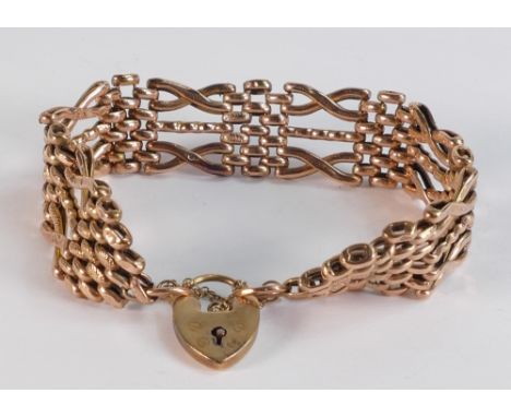 9ct rose gold Victorian gate bracelet gross weight 19.95g. Overall denting to links generally, but still an attractive and we