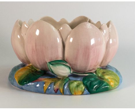 Clarice Cliff Embossed Pink Lilly Patterned planter, length 22cm 