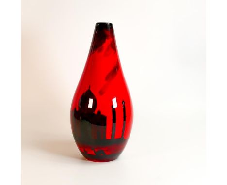 Peggy Davies Ruby Fusion large vase with Taj Mahal design, 40cm tall 