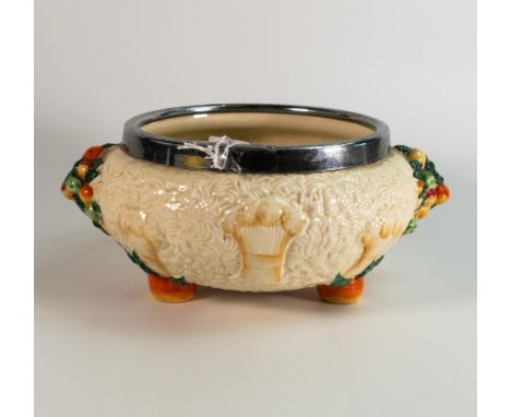 Clarice Cliff Embossed Celtic Harvest Footed Bowl, diameter at widest 26cm 