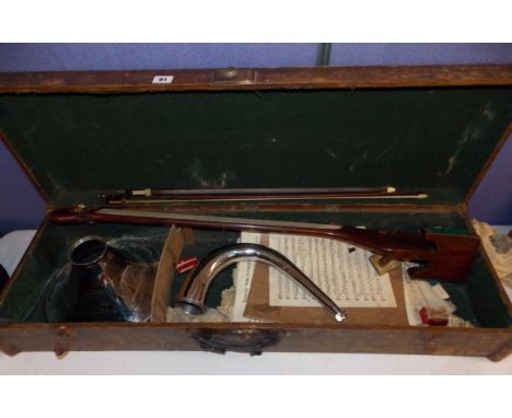 A.T. HOWSON OF LONDON PHONO FIDDLE IN CASE WITH BOWS AND SHEET MUSIC 88CM L