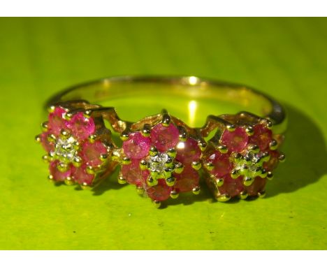 9CT GOLD RUBY AND DIAMOND RING SIZE M 2.5G APPROX