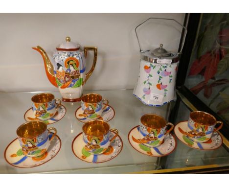 Oriental tea service A/F together with a floral pot 