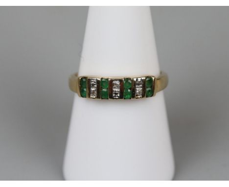 Gold emerald &amp; diamond set ring - Size P 