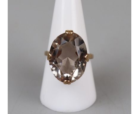 Gold smoky quartz set ring - Size R