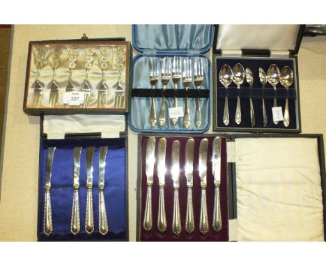 A set of six Chinese silver export cake forks stamped Lee Yee Hing, a cased set of six silver-handled dessert knives and othe