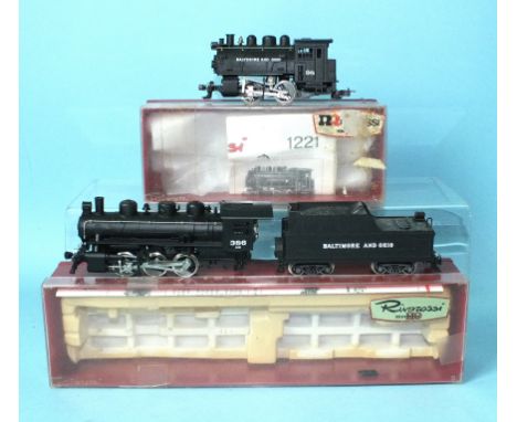 Rivarossi HO gauge, two Baltimore and Ohio locomotives 1264 0-6-0 locomotive and tender no.386 and 1221 tank engine no.98, bo