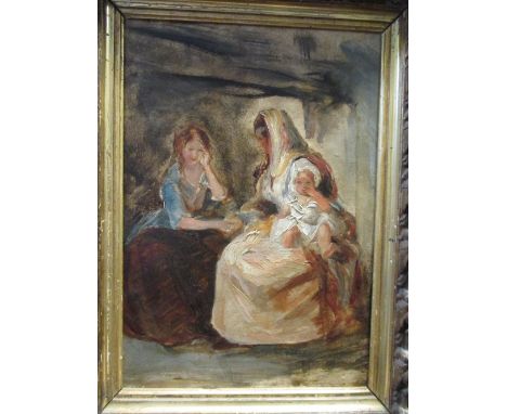 Attributed to John Philip, RA (Scottish, 1817-1867) Mother and daughter in an interior oil on canvas 33 x 23cm (13 x 9in)  Ol