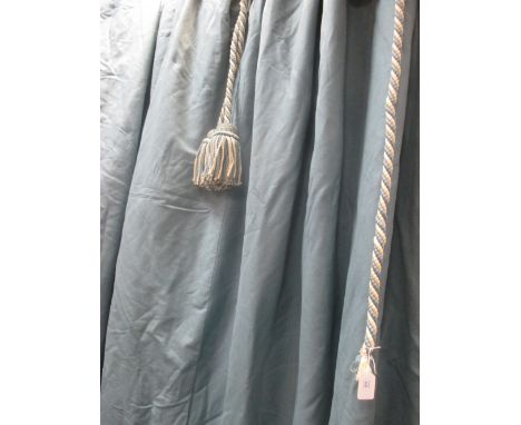 A pair of fully lined blue linen curtains with one other, together with tie backs, each approx 250cm drop 110cm wide each and
