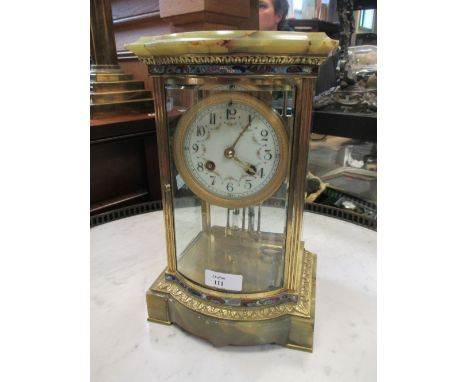 Onyx and gilt metal mounted 4 glass mantel clock with French movement and mercury tube pendulum  