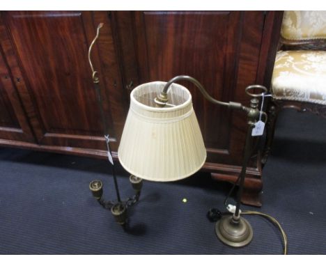 A brass three light ceiling light and a brass table top adjustable reading lamp (2)  