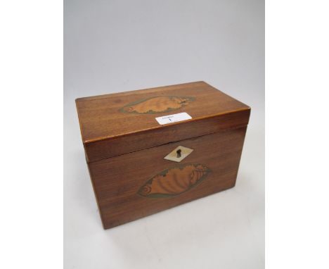 A George III two compartment tea caddy inlaid with a shell  