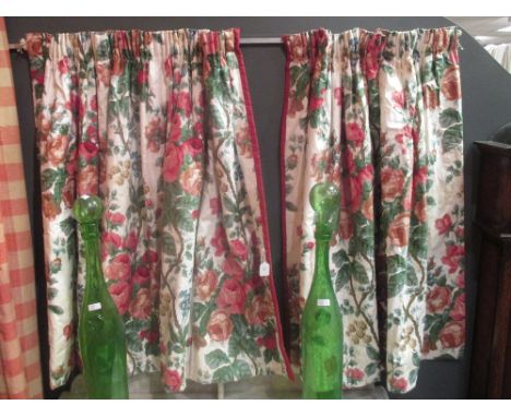 A pair of chintz rose pattern curtains fully lined and weighted, each approx 116cm drop and 85cm wide, together with more cur