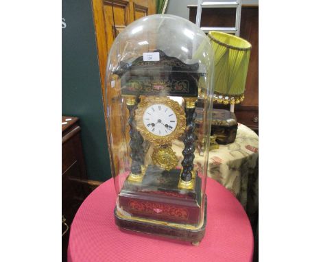 A portico clock and key by Labarre fils, Villy le Bas, under a dome 63cm high  