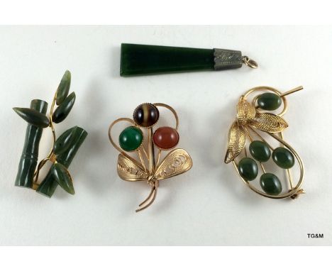 A collection of Jade brooches 
