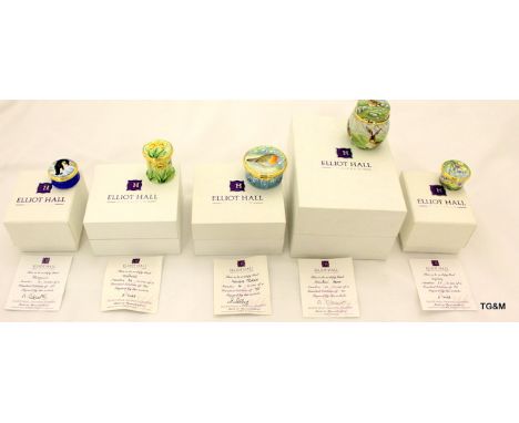 5 x Elliot Hall Enamels Trinket boxes