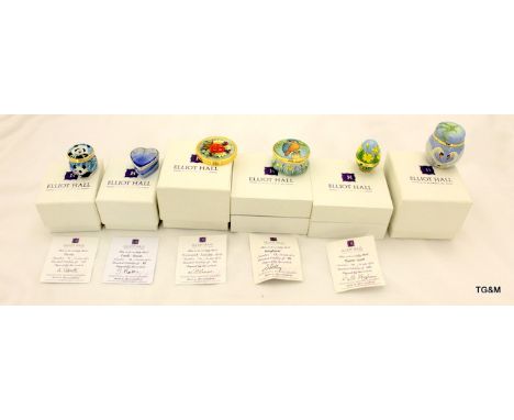 6 x Elliot Hall Enamels Trinket boxes