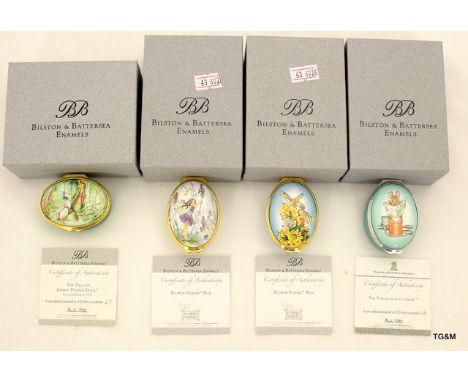 Bilston and Battersea 2 x Flower Fairies and 2 x Beatrix Potter trinket boxes