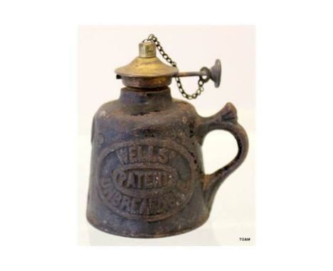 A Victorian Miners oil safety lamp by Wells Patent Unbreakable with inscription Safety from Explosion