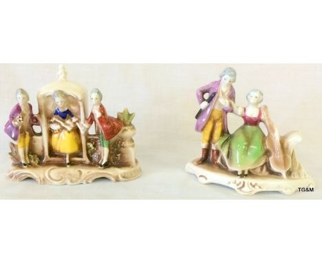 A pair of early Goebel 1935 courting figurines with rare printed and impressed double crown marks 8cm high